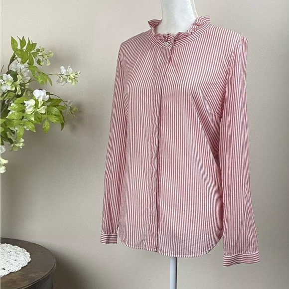 Talbots | Heathered Red & White Striped Hidden Placket Button Down Shirt MP - Picture 3 of 14